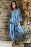 Basso Button Drape Batwing Shirt Denim